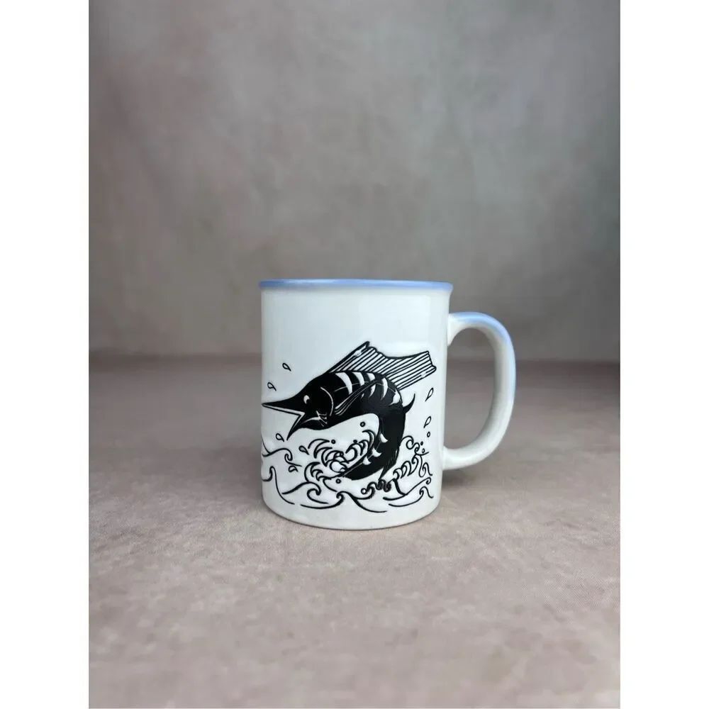 Vintage Merlin Swordfish Coffee Mug Fishing Nautical